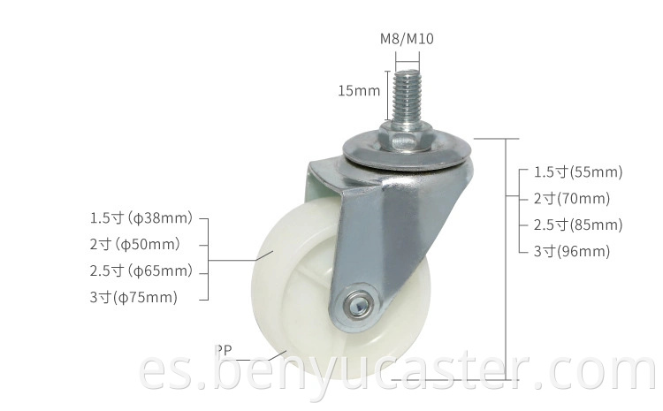 1.5/2/2.5/3 pulgadas duradero nylon en blanco y negro pp pp sread vapor rueda